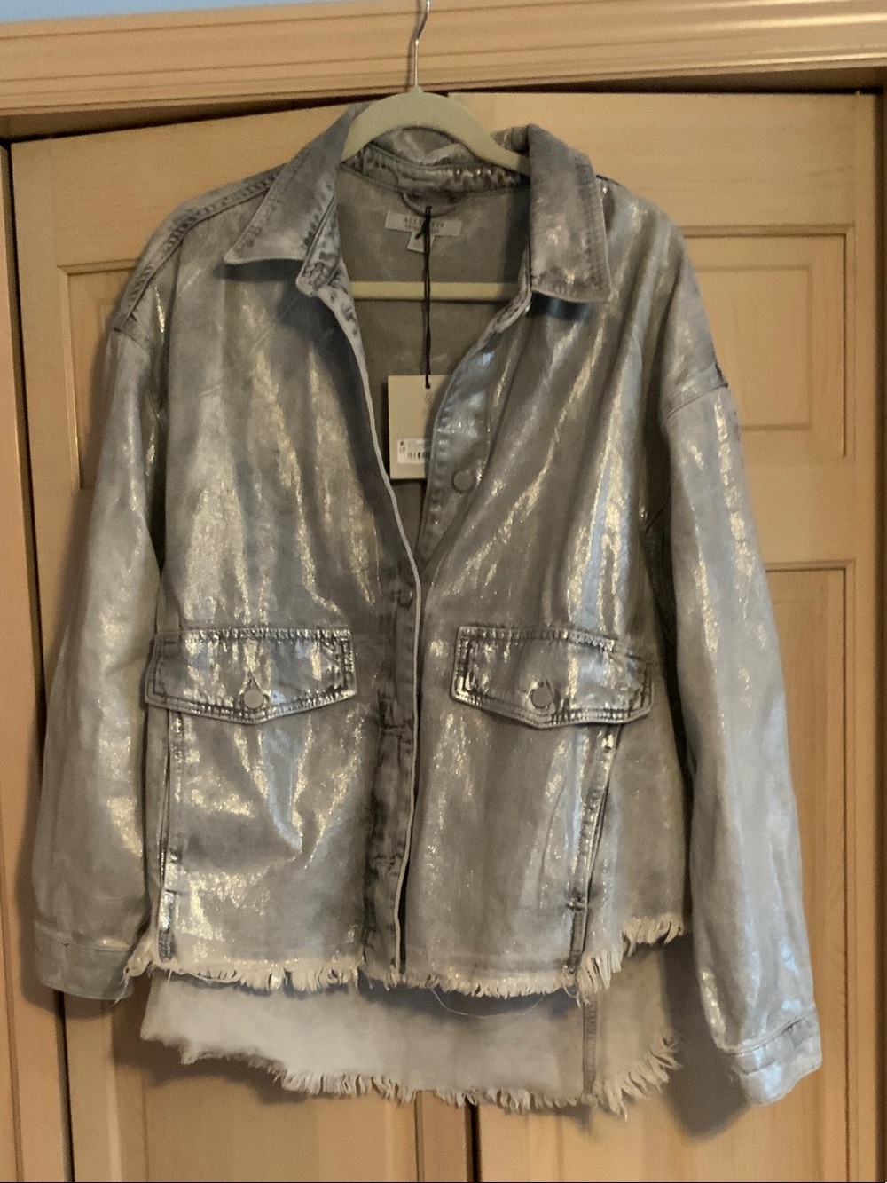 All Saints Metallic Silver Jean Shacket